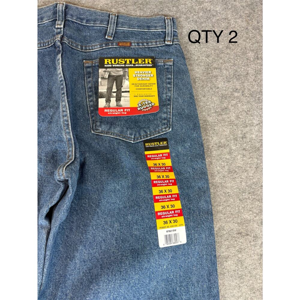 VINTAGE Rustler By Wrangler Jeans Men 36x30 Blue Regular Fit Straight Rugged NWT - Picture 5 of 7